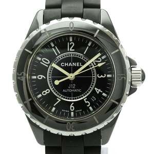 CHANEL J12 Ceramic Rubber Automatic Mens Watch H0684 Polished